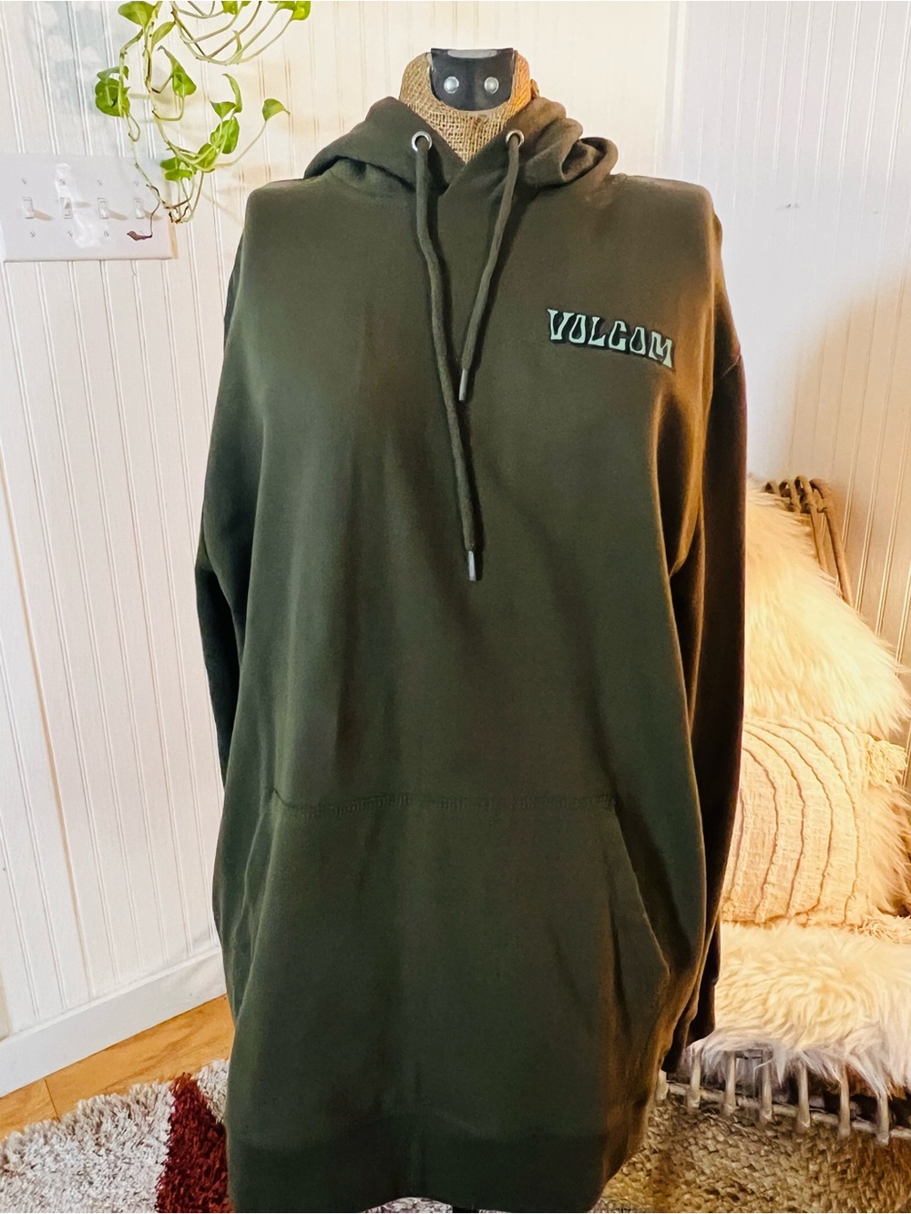 Volcom Olive Green Pullover Hooded Sweatshirt